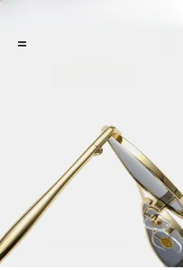 Detail of gold metal frame sunglasses showing high-quality hinges and soft nose pads