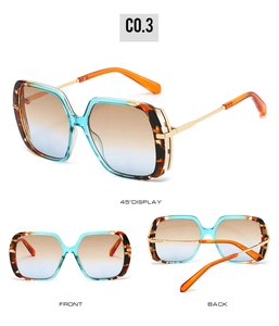 Vues détaillées de lunettes de soleil carrées écaillées avec verres dégradés et branches or