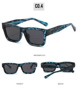 Trois vues de lunettes de soleil écailles bleues avec texture tressée sur les branches