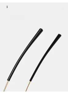 Close-up of curved black and gold metal eyeglass temples for 1960s hippie costume set