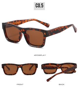 Vue triple des lunettes de soleil carrées en écaille avec verres marron et branches