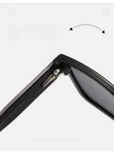 Détail de la charnière robuste et des spécifications sur les lunettes carrées