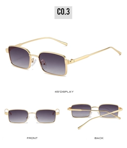 Vue en trois angles des lunettes de soleil carrées en métal avec verres dégradés