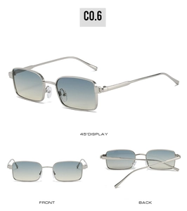 Détails de lunettes de soleil carrées en métal argenté métal argenté avec verres dégradés bleu à jaune