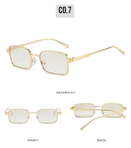 Détail de lunettes de soleil rectangulaires dorées en métal avec plaquettes de nez en silicone