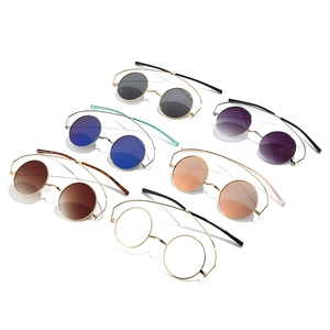 Set of 6 colorful round hippie sunglasses with retro metal frames in various lens colors