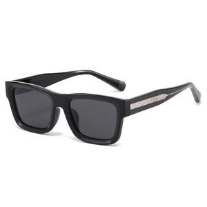 Lunettes de soleil polarisées carrées classiques avec monture noire et branches argentées