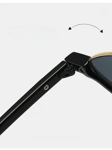 Macro shot of durable reinforced metal hinge and sleek black temple of cat-eye sunglasses