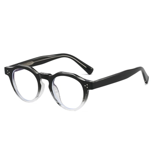 Classic round gradient frame glasses with blue light blocking lenses and metal accents