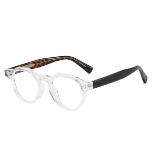 Classic round eyeglasses with clear frames and stylish tortoiseshell patterned temples