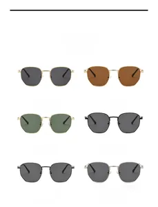 Six colors of square metal frame sunglasses with polarized lenses in a 2x3 grid display