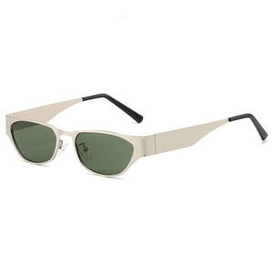 Retro Cat Eye Sunglasses For Women Metal Narrow Frame Oval UV400 Protection Vintage Trendy Fashion Eyewear
