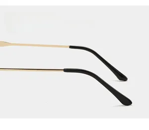 Macro shot of curved metal sunglasses temple with anti-slip tips for comfort