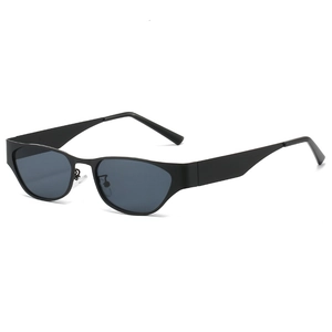 Chic matte black cat-eye sunglasses with oval dark lenses and metallic frame for women