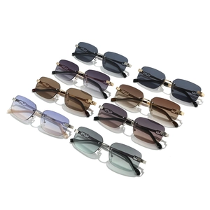 Stylish rimless square sunglasses with gold metal frames and gradient lens collection