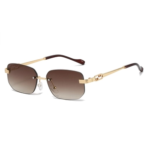 Chic rimless square sunglasses with brown gradient lenses and golden metal temples