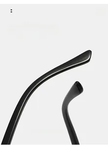 Detail of curved black glossy sunglasses legs featuring ergonomic comfortable design