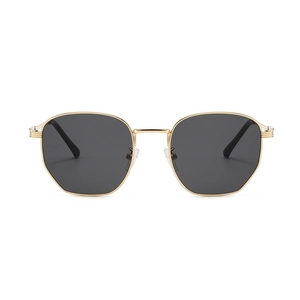 Chic polygonal gold metal sunglasses with dark lenses and UV protection for men and women