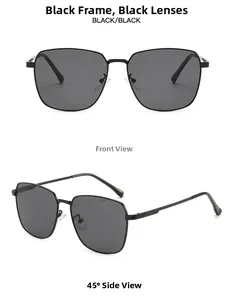 Macro detail of black metal frame sunglasses with adjustable nose pads and slim temples
