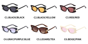 Grille détaillée des lunettes de soleil tendance 2025 en six combinaisons de couleurs