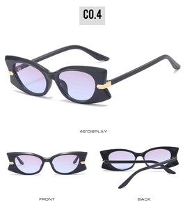 Trois angles de lunettes de soleil œil de chat avec monture noire et verres dégradés