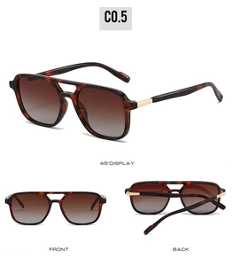 Polarized sunglasses with tortoise frame and brown gradient lenses from three view angles