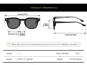 Spécifications de taille détaillées et dimensions pour ces lunettes de soleil carrées TR90