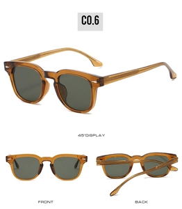 Lunettes de soleil carrées TR90 ambre avec verres vert foncé et rivets flèche en argent