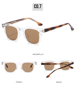 Trois vues de lunettes de soleil carrées TR90 avec branches écaille et verres marron