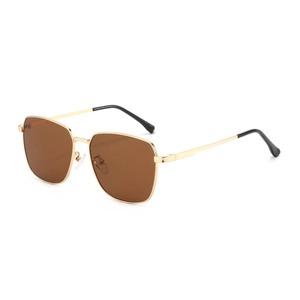 Vintage large frame men's square sunglasses with gold metal frame and brown lenses