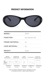 Detaillierte Größenangaben und Rahmenmaße für diese ovale faltbare Sonnenbrille