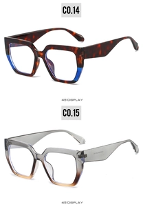 Détails de lunettes de soleil carrées oversize en bleu écaille et orange translucide