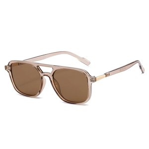 Retro double bridge polarized sunglasses with transparent tea frame and brown lenses