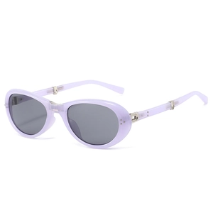 Faltbare ovale Damen-Sonnenbrille in Lavendel-Lila mit grauen UV400 Schutzgläsern