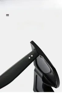 Macro detail of black square sunglasses hinge with silver rivets and lightweight frame