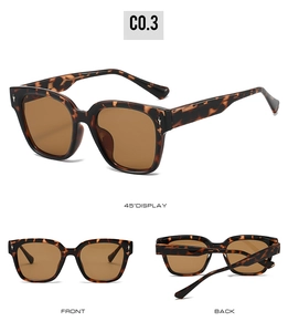Detailed views of tortoise shell sunglasses with TR90 pin hinges and brown lenses