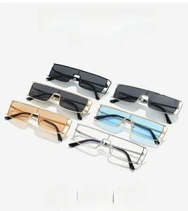 Flat lay of vintage metal square oversized sunglasses in six assorted frame colors