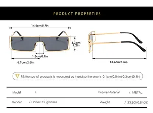Size chart showing frame dimensions and specifications of the retro metal sunglasses