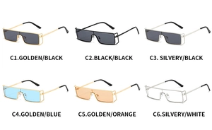 Detailed grid showing six color options for retro metallic rectangular slim sunglasses