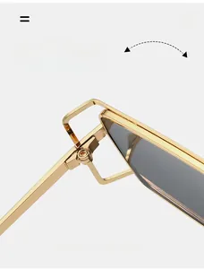 Detail of durable gold metal hinge on retro oversized sunglasses for women
