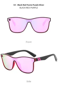 Fashion oversized sunglasses in black red frame with purple mirror lenses front side view