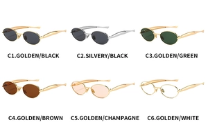 Detailed comparison of vintage oval metal sunglasses in six different color combinations