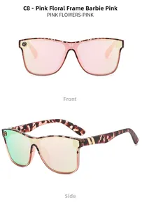 Front and side views of pink tortoiseshell sunglasses with golden metal hinge accents