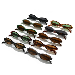 Retro oval small frame sunglasses in multiple colors like black and olive green