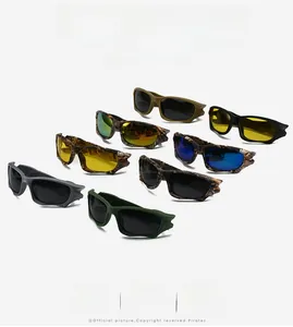 Multiple outdoor tactical sunglasses in camouflage and olive frames with coated lenses
