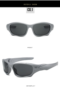 Front and 45-degree angle views of silver matte tactical sports sunglasses with grey lenses