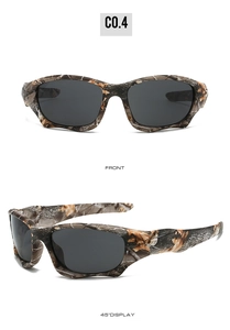 Front and 45-degree angle view of men's tactical sunglasses with jungle camouflage frames