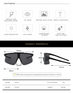 Spécifications détaillées des lunettes de cyclisme avec monture PC et grands verres