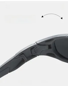 Detail of durable matte tactical sunglasses hinge with robust industrial design and texture
