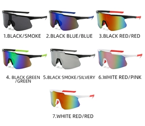 Présentation matricielle de lunettes de cyclisme avec verres colorés et branches antidérapantes
